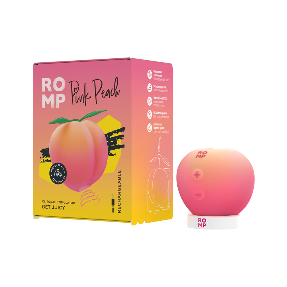 ROMP Pink Peach clitoral air-pulse stimulator in peach design