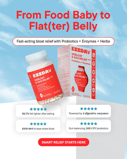 Ezzday product packaging with text on a blue sky background