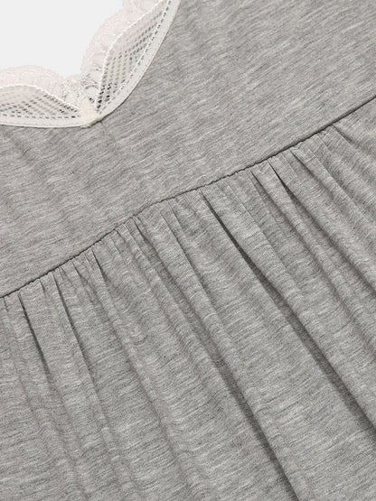 Lace Detail V-Neck Lounge Dress - Flow+Glow